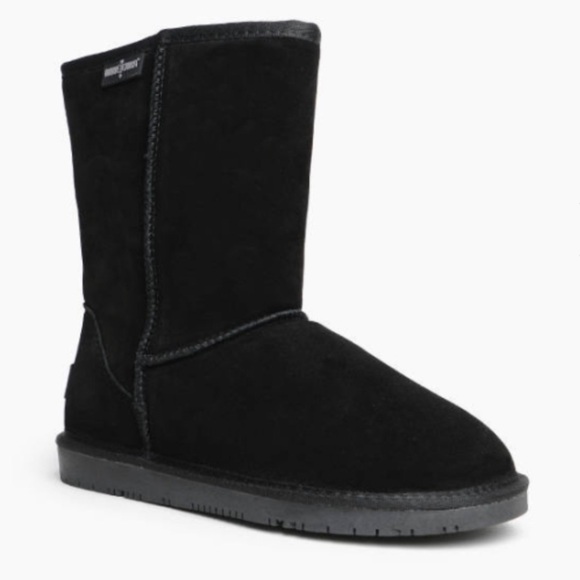 MINNETONKA SHERPA SUEDE OLYMPIA SHORT BOOT BLACK SIZE 10 - Picture 1 of 12